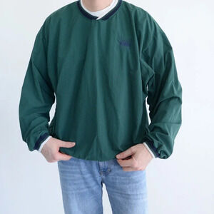 Vintage 90S  Lee Sport Hunter Green Golfing Windbreaker Credit Union Logo Jacket